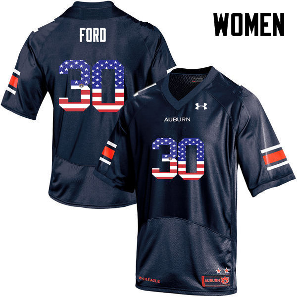 Women's Auburn Tigers #30 Dee Ford USA Flag Fashion Navy College Stitched Football Jersey